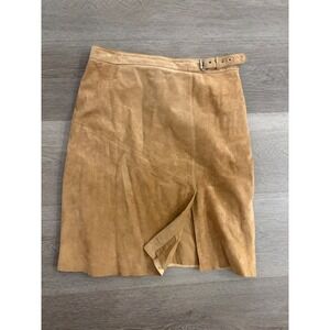 Icône Simons Camel Genuine Suede Leather Skirt Buckle Detail Tan Size 12